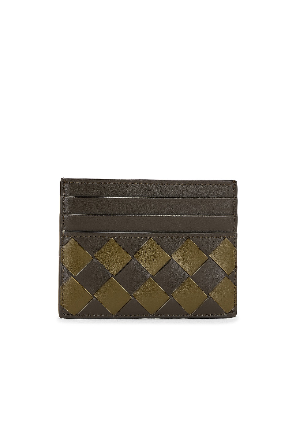 Shop Bottega Veneta Intrecciato 15 Credit Card Case In Kaki & Olive Oil