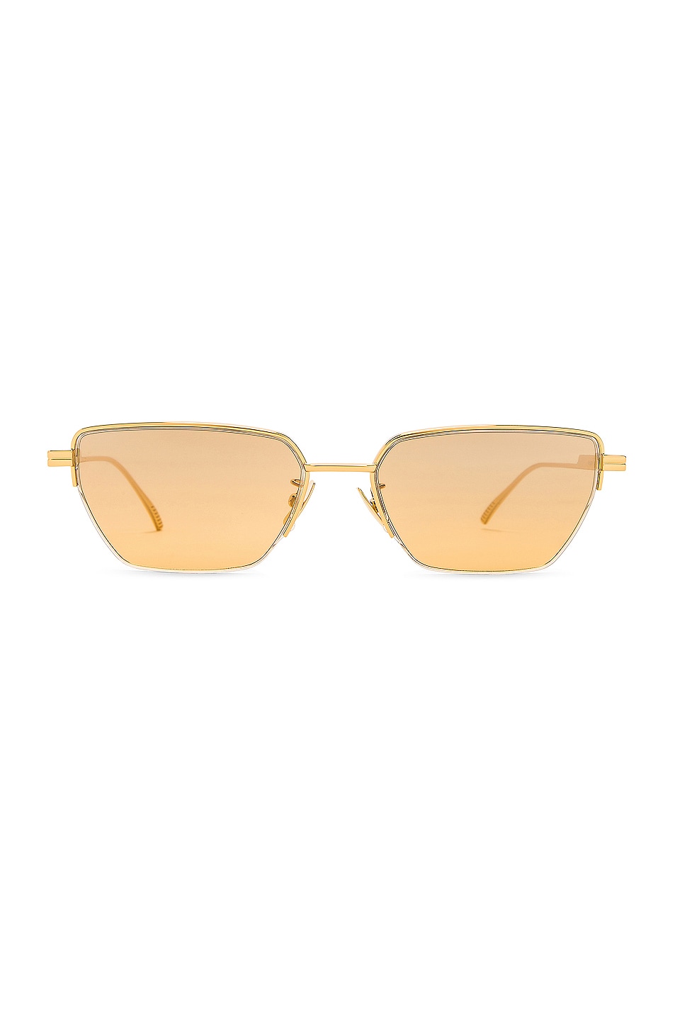 Image 1 of Bottega Veneta Light Ribbon Narrow Sunglasses in Shiny Gold with Brown