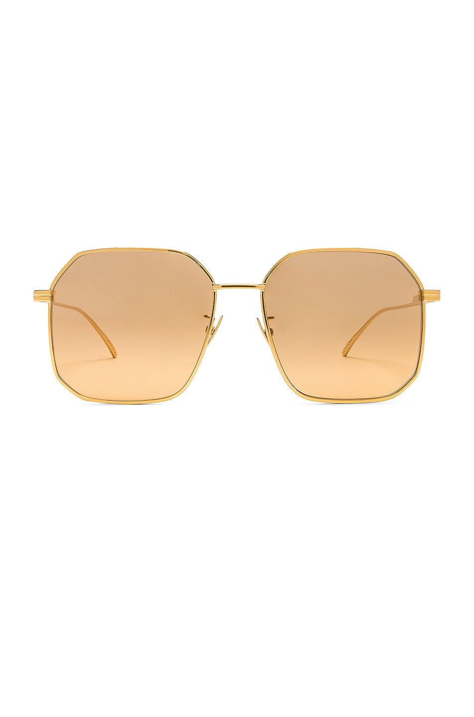Image 1 of Bottega Veneta Metal Square Sunglasses in Shiny Gold & Gradient Brown