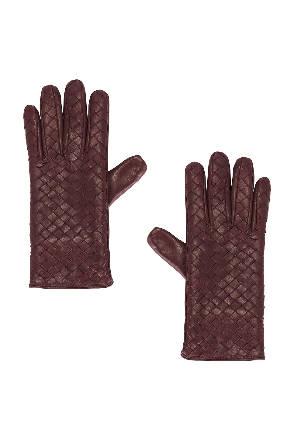 Bottega Veneta Leather Gloves In Burgundy