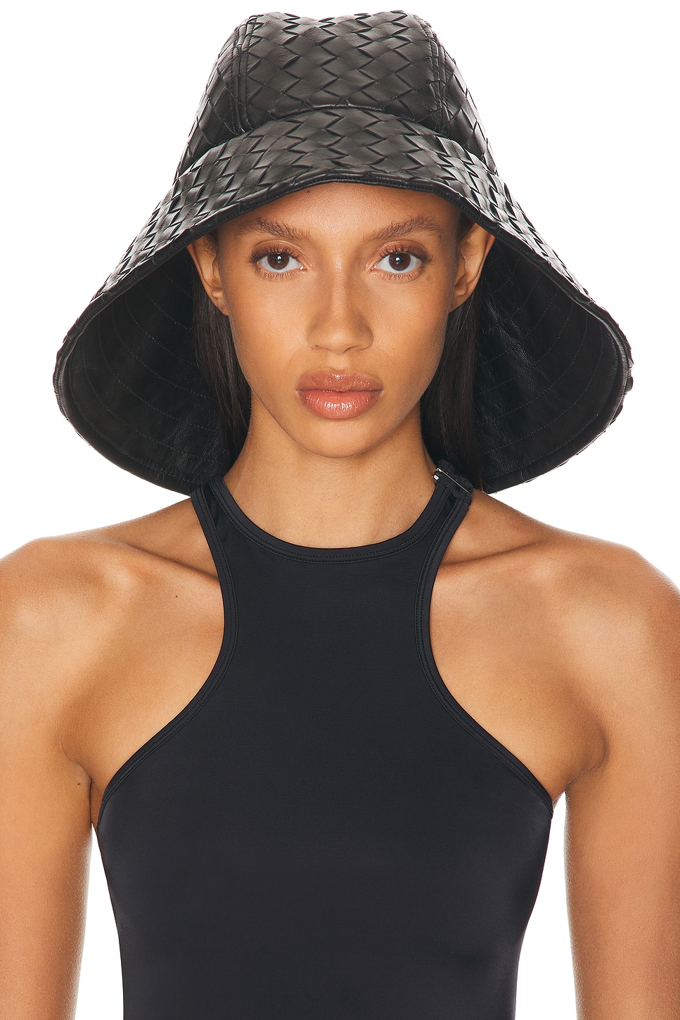 Bottega Veneta Leather Intrecciato Hat