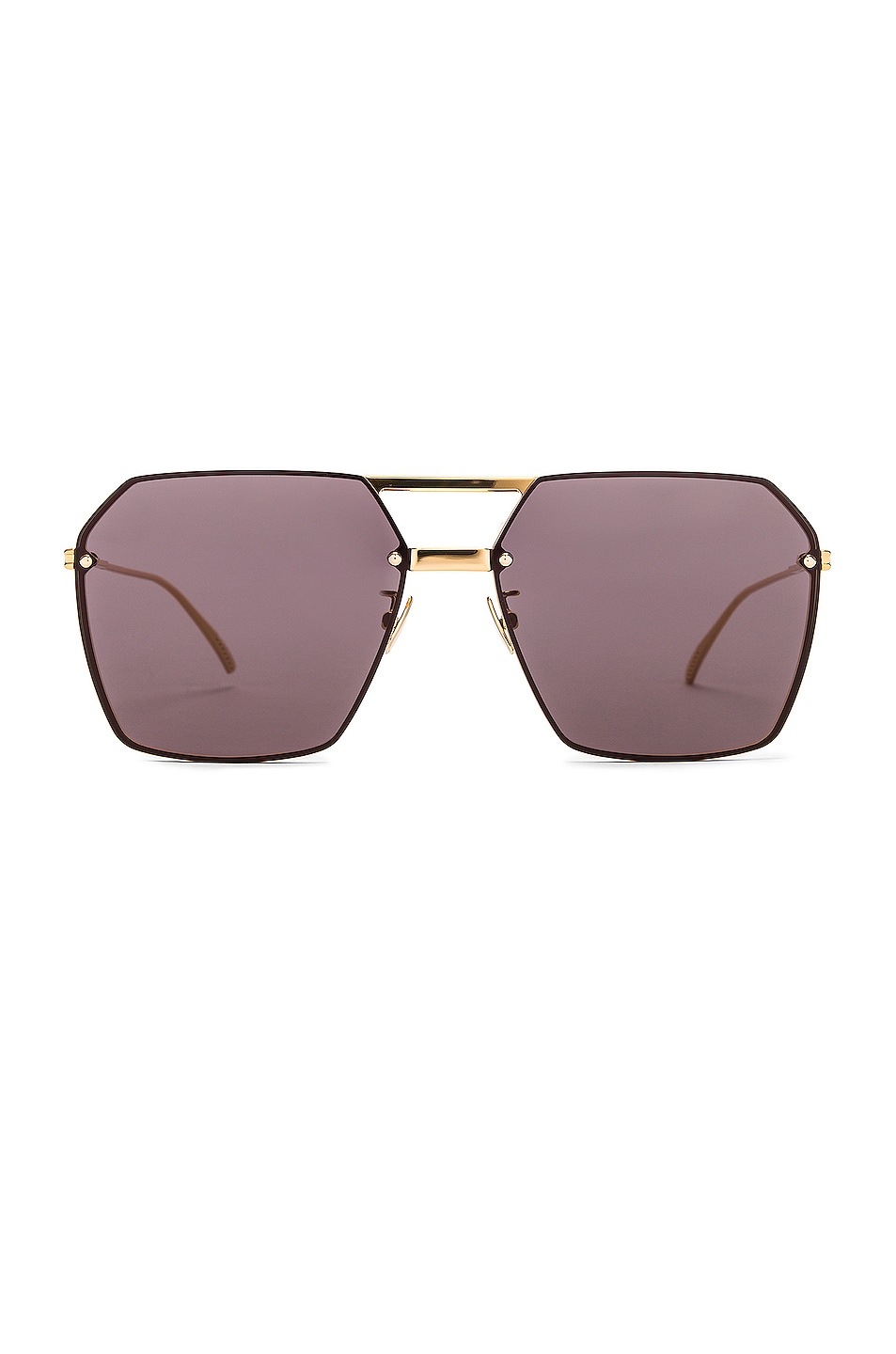 Image 1 of Bottega Veneta Oversized Geometric Metal Sunglasses in Shiny Gold & Grey