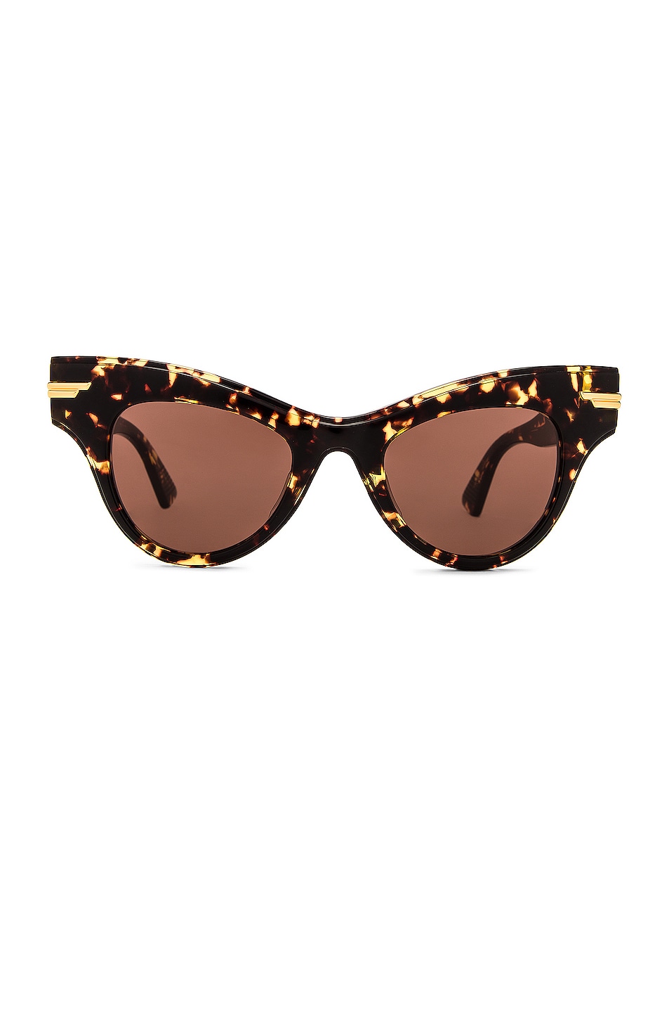 Image 1 of Bottega Veneta Ribbon Cat Eye Sunglasses in Shiny Spotted Havana & Solid Brown