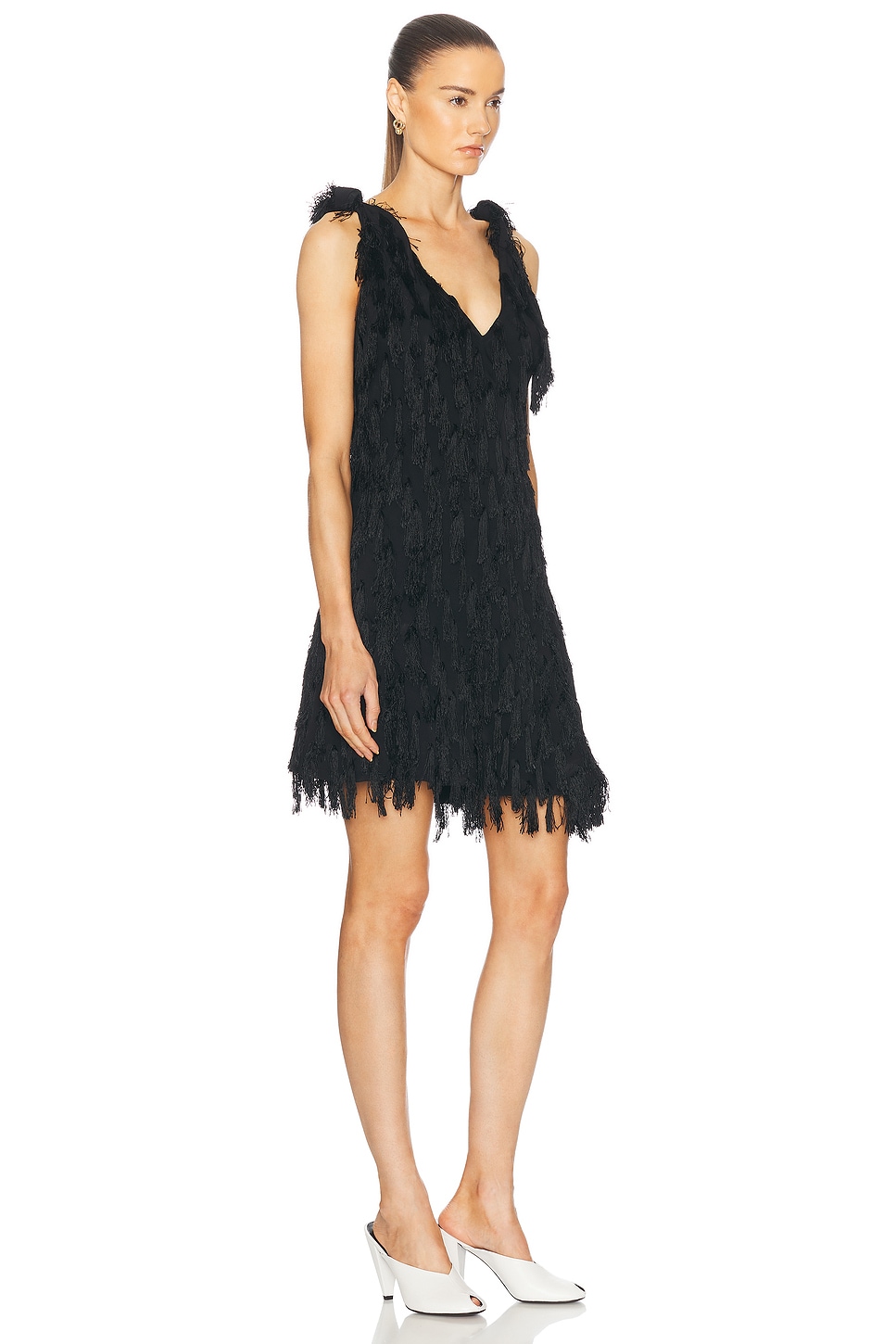 Bottega Veneta Fringed Fil Coupe Crepe Mini Dress In Black