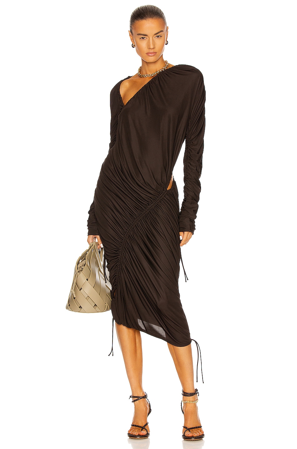 Image 1 of Bottega Veneta Technical Satin Jersey Dress in Fondant