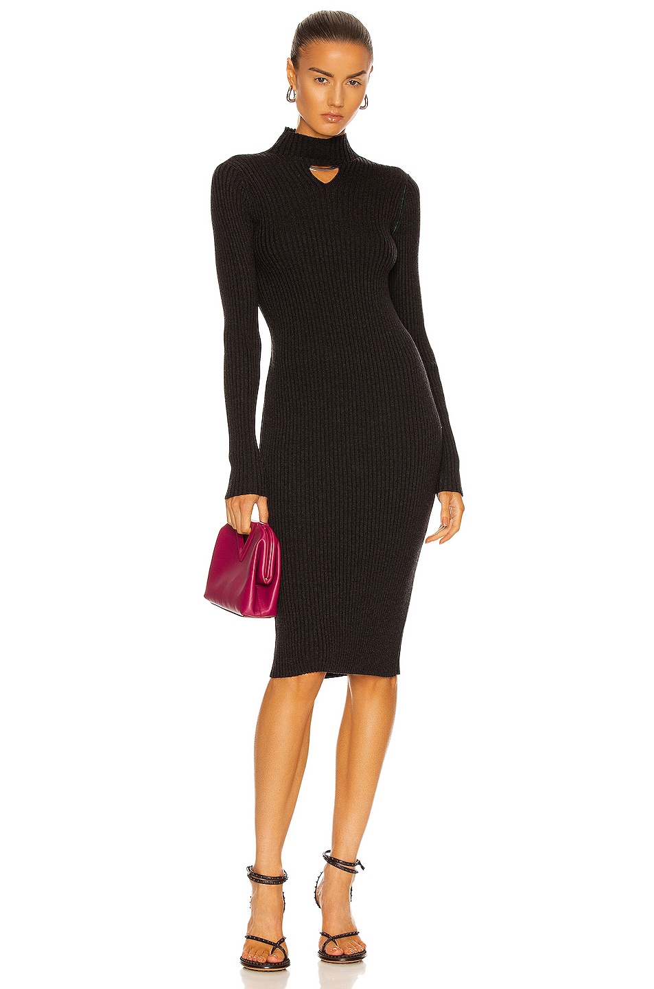 Image 1 of Bottega Veneta Wool Utility Rib Dress in Charcoal Melange