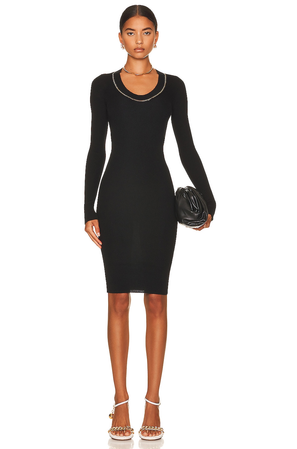 Bottega Veneta Long Sleeve Lightweight Rib Dress in Black