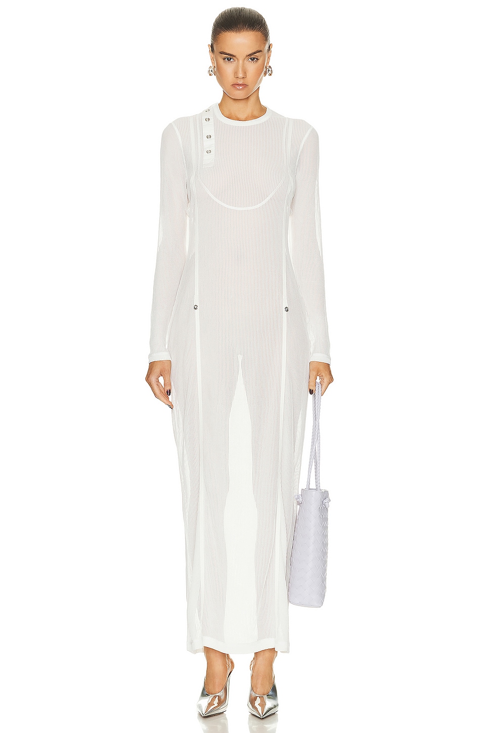 Image 1 of Bottega Veneta Lightweight Viscose Rib Jersey Dress in Chalk