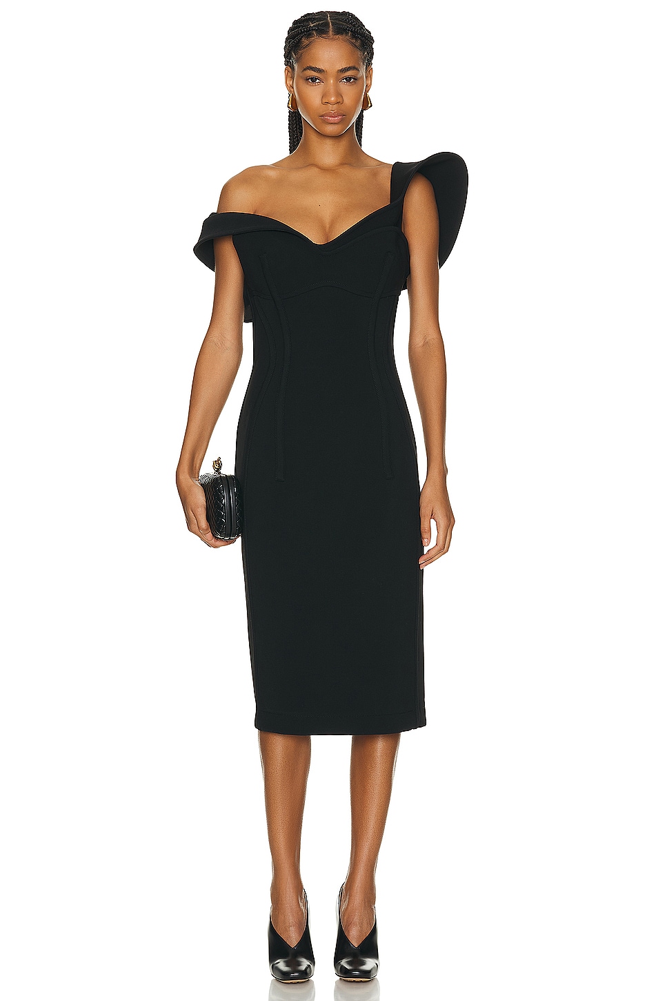 Image 1 of Bottega Veneta Midi Dress in Black