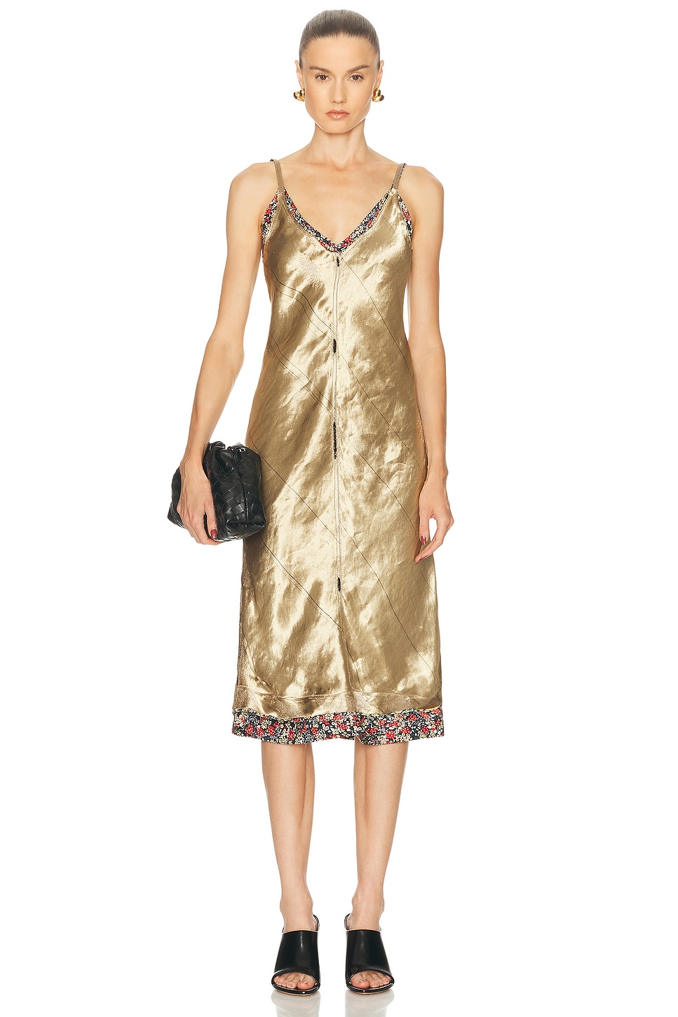 Image 1 of Bottega Veneta Liquid Metal Charmeuse Dress in Gold