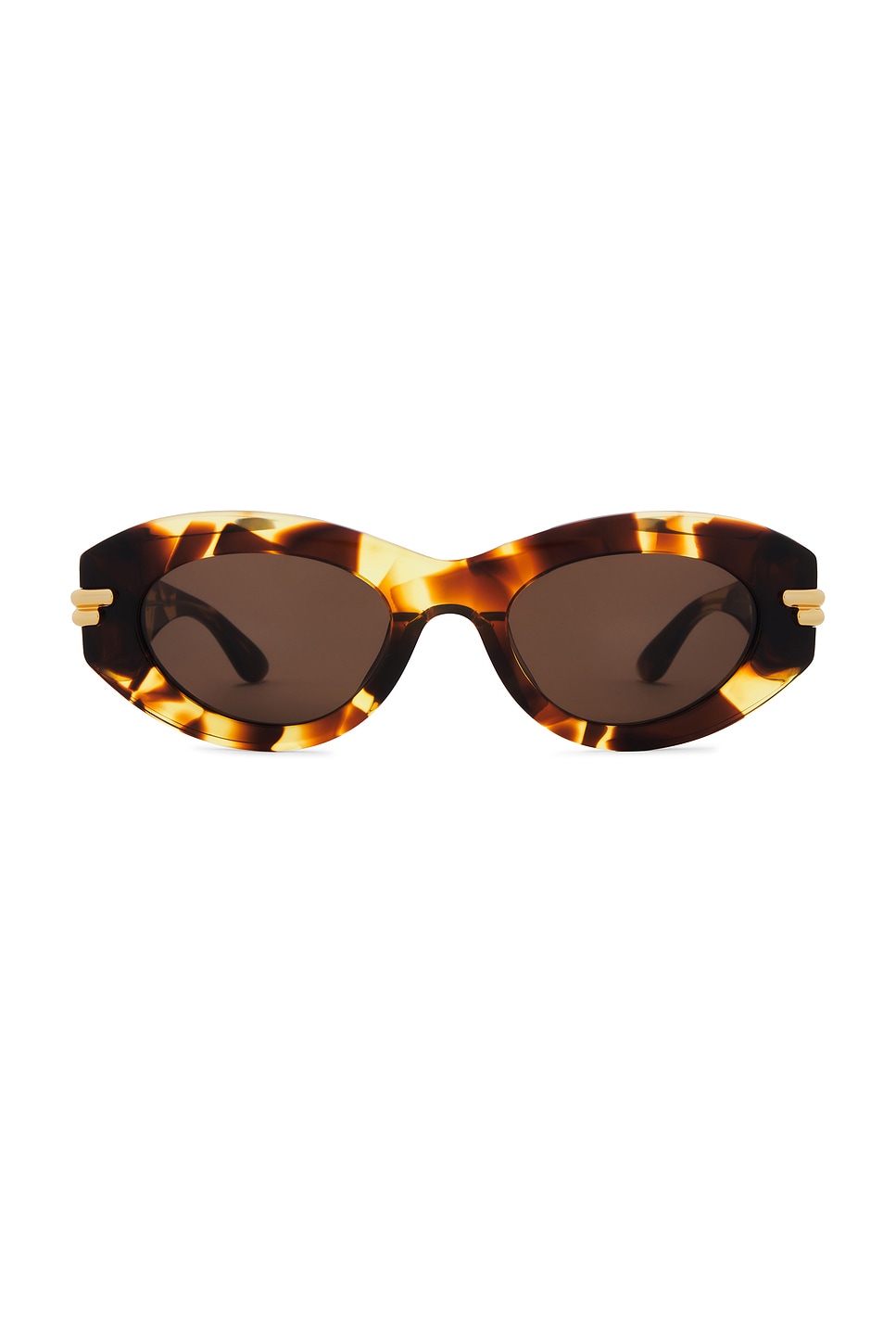 Shop Bottega Veneta Oval Sunglasses In Havana & Brown