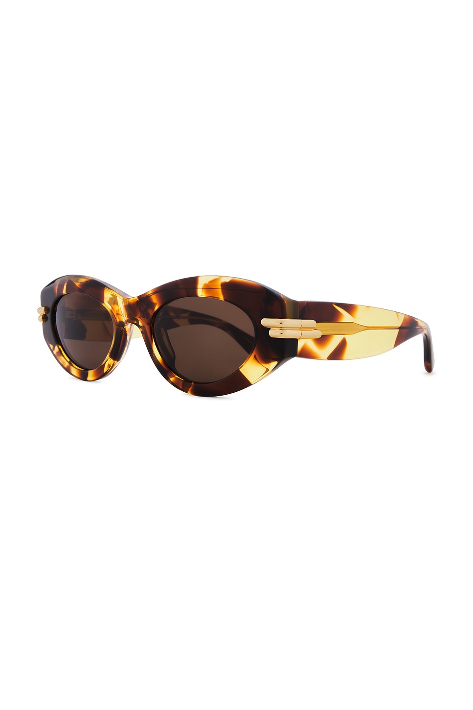 Shop Bottega Veneta Oval Sunglasses In Havana & Brown