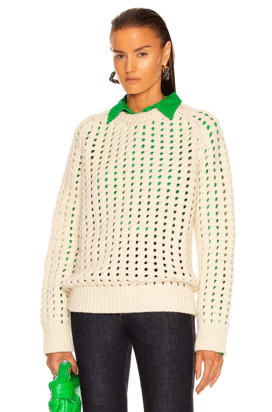 Image 1 of Bottega Veneta Open Cable Knit Sweater in Chalk