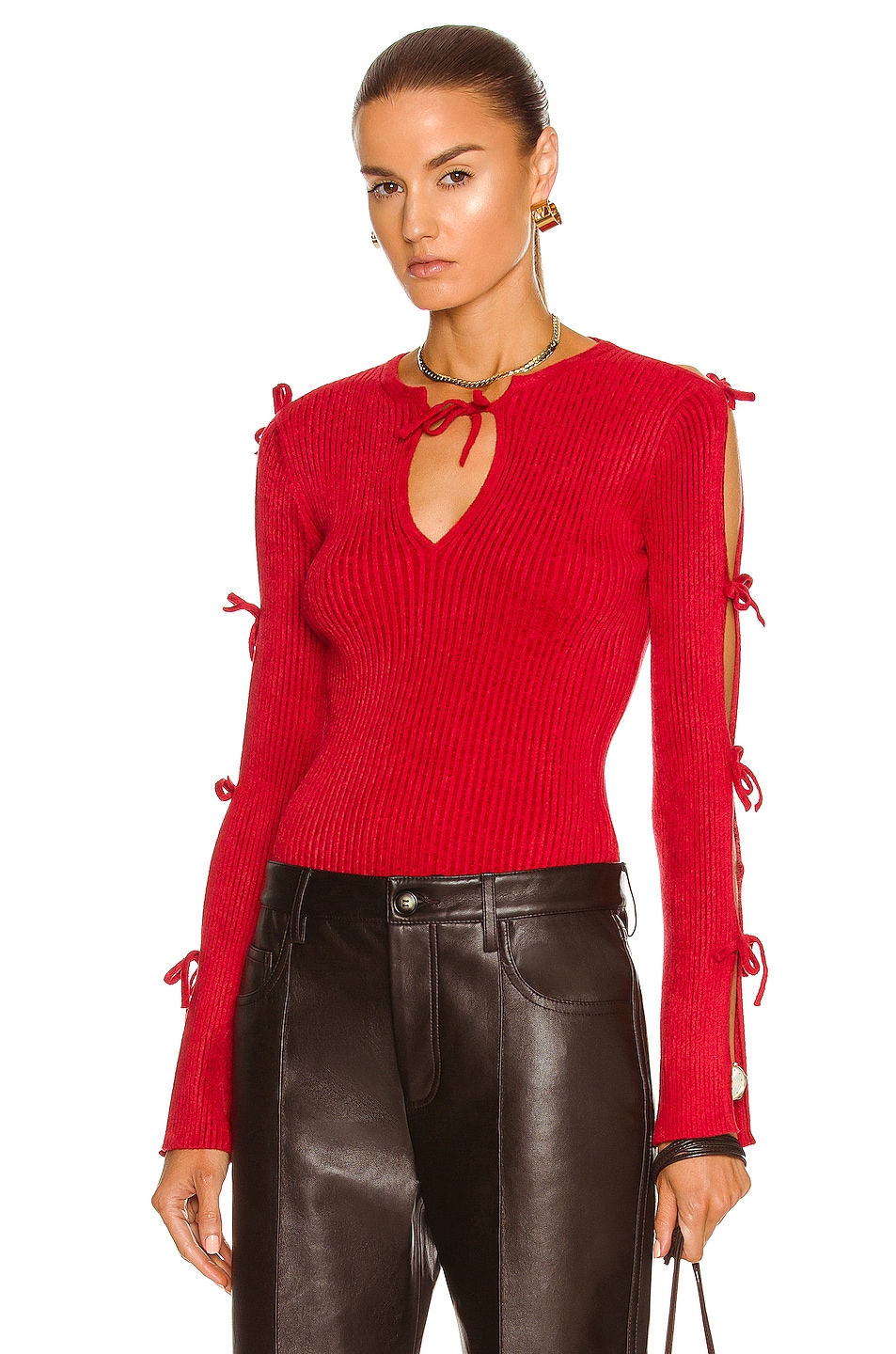 Image 1 of Bottega Veneta Rib Velvet Sweater in Scarlet