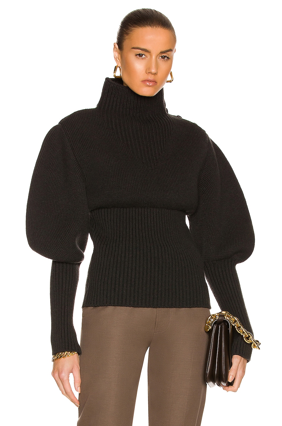Image 1 of Bottega Veneta Wool Exaggerated Sleeves Sweater in Dark Green