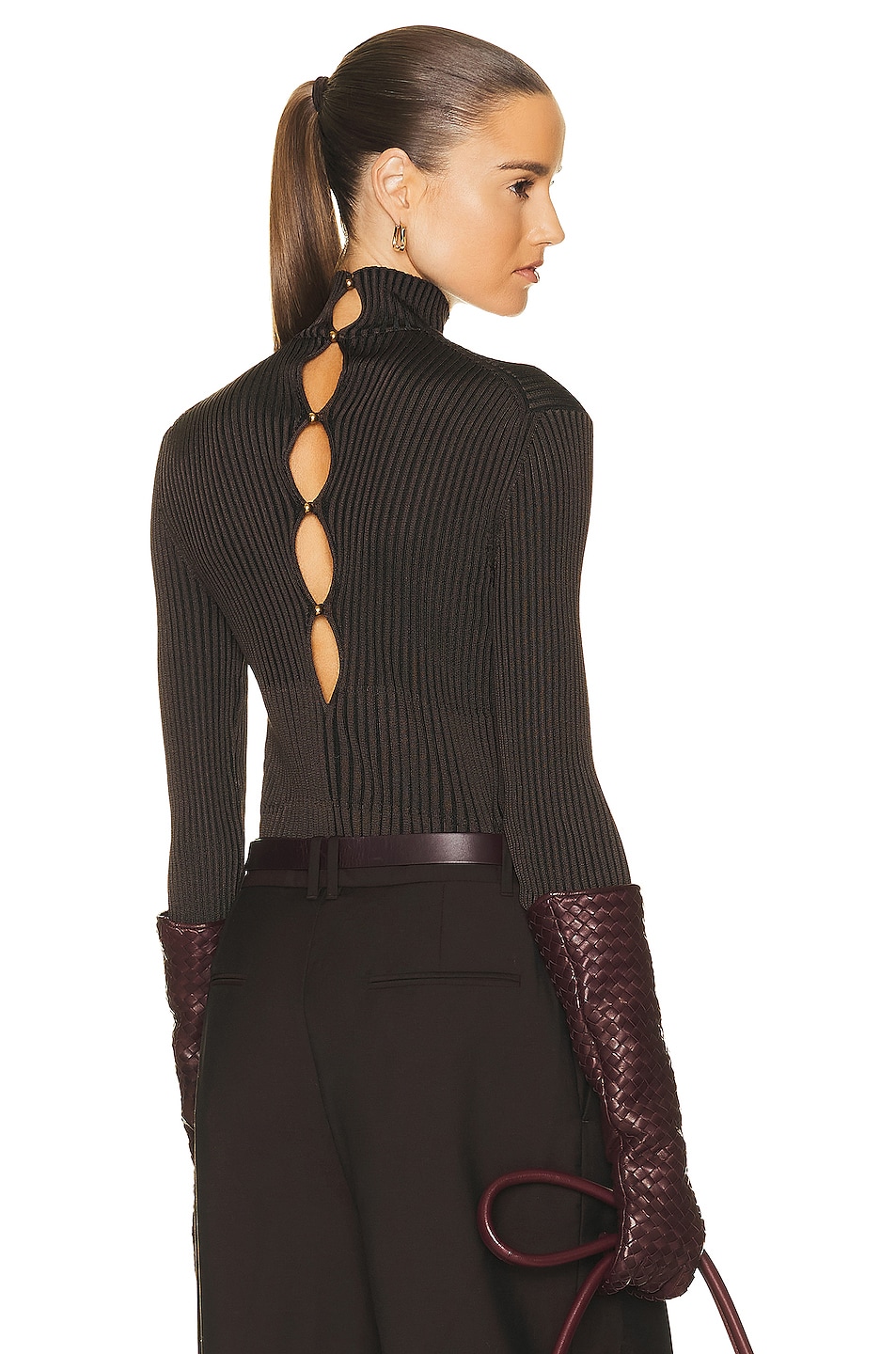 Image 1 of Bottega Veneta Knit Sweater in Dark Chestnut & Black