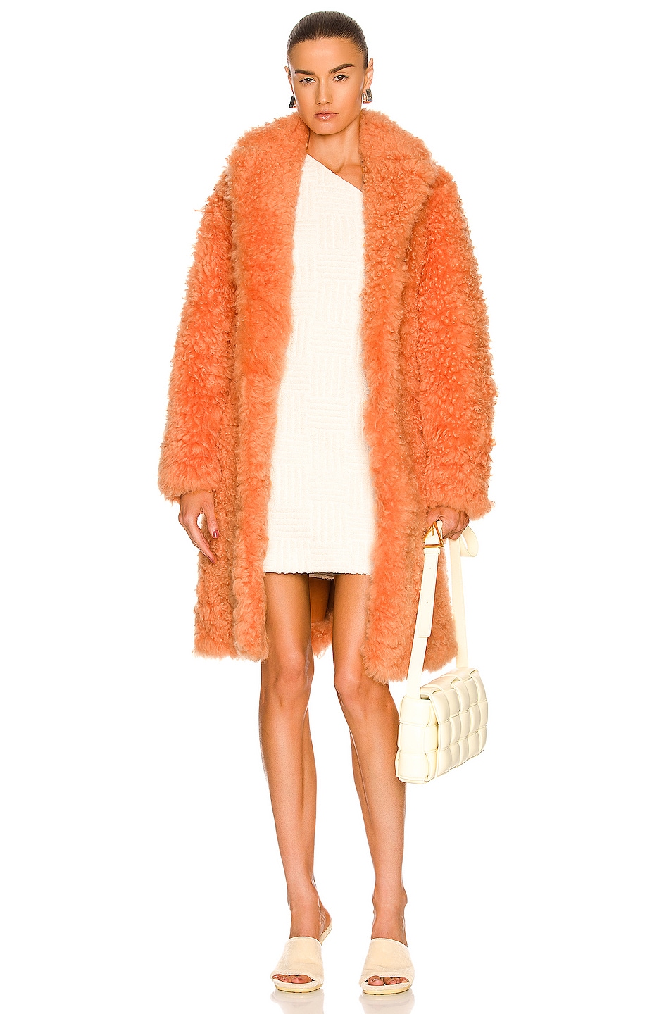 Image 1 of Bottega Veneta Shearling Fluffy Belted Coat in Light Orange