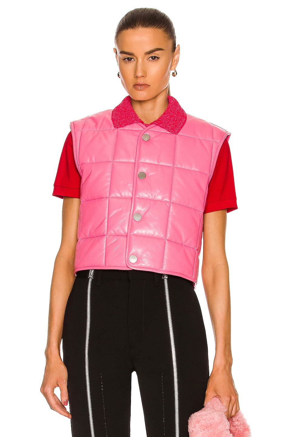 Image 1 of Bottega Veneta Shiny Leather Padded Vest in Bubblegum