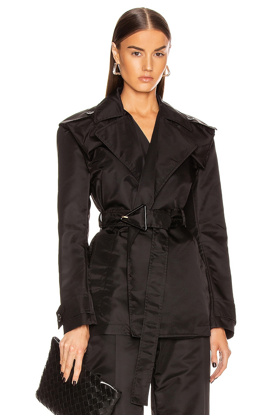 Image 1 of Bottega Veneta Belted Nylon Jacket in Black