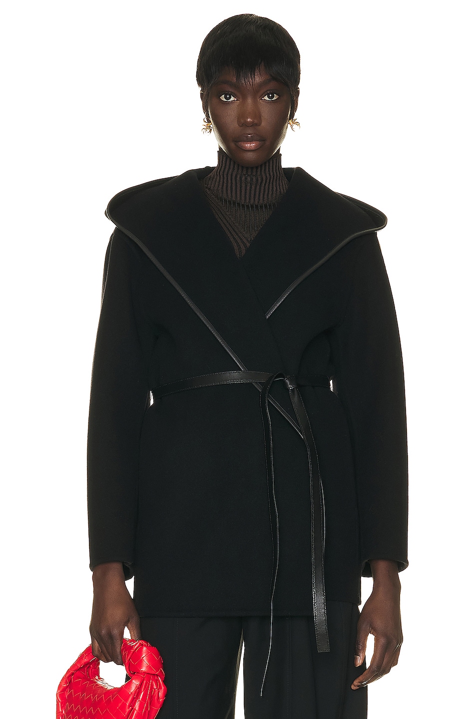 Image 1 of Bottega Veneta Double Wrap Wool Coat in Black