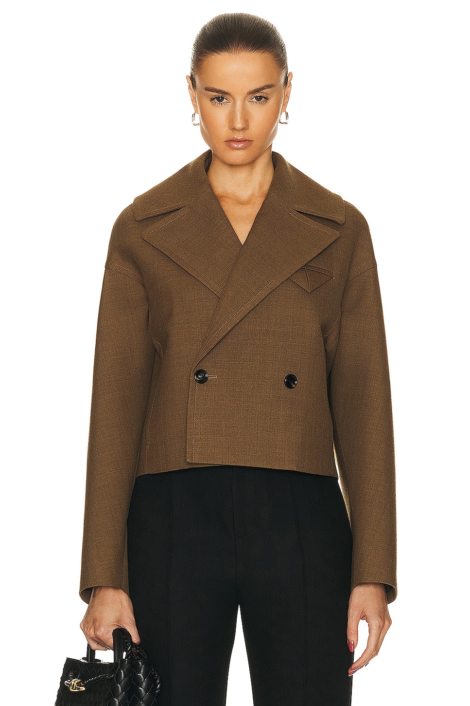 Image 1 of Bottega Veneta Structured Wool Cropped Jacket in Gingersnap Melange