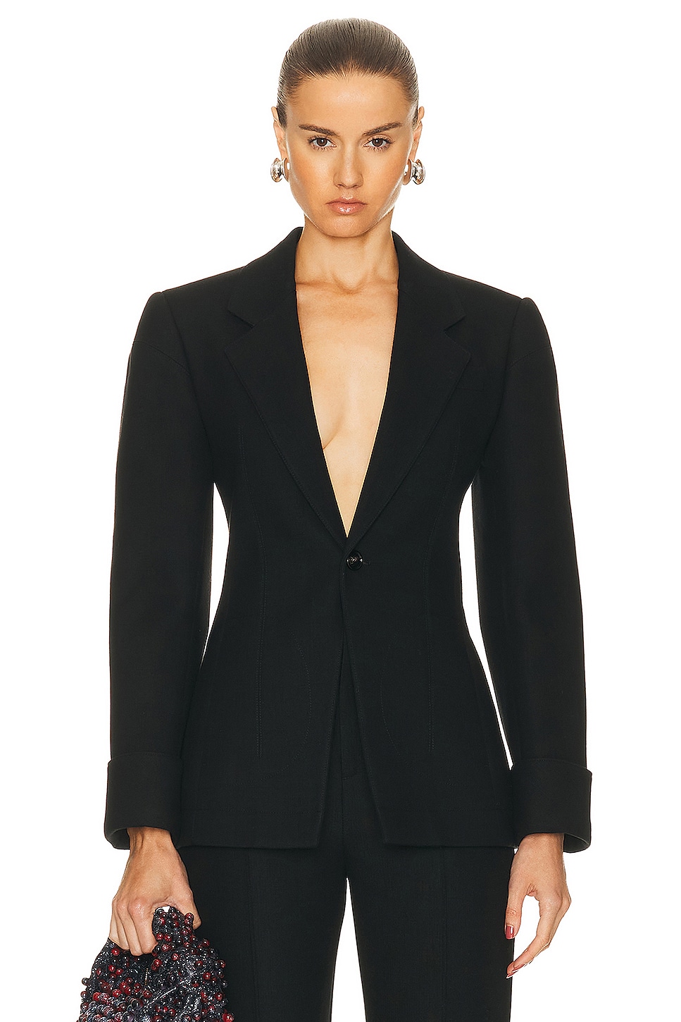 Image 1 of Bottega Veneta Structured Double Melange Jacket in Black