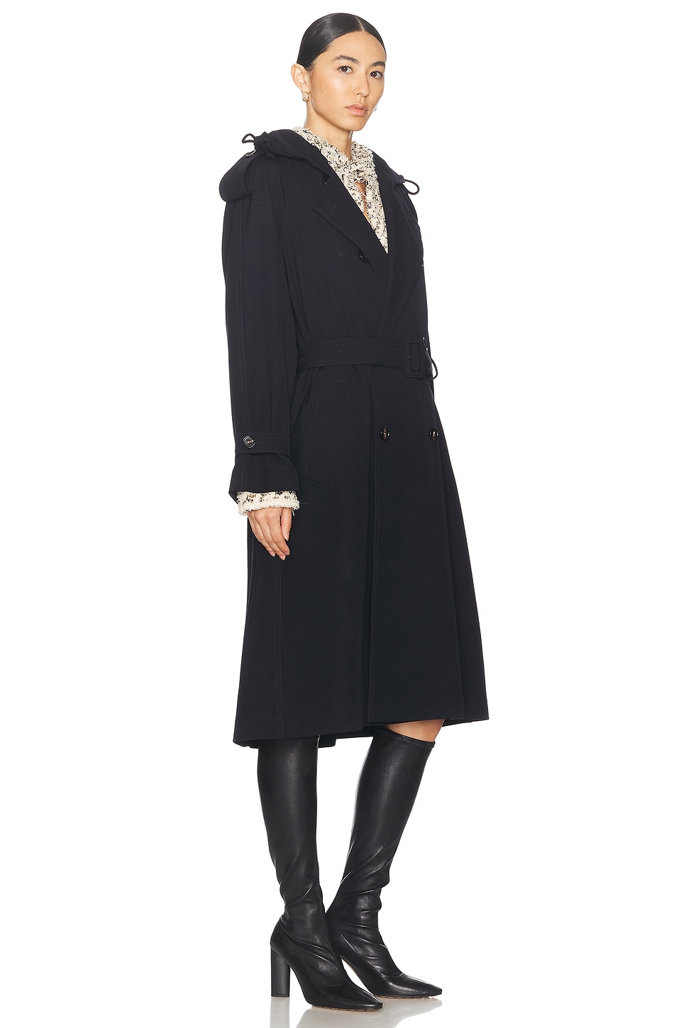 Shop Bottega Veneta Wool Trench Coat In Midnight Blue