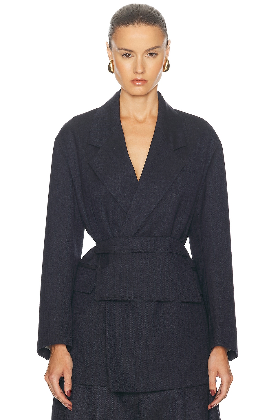 Image 1 of Bottega Veneta Double Breasted Blazer in Black & Blue Melange