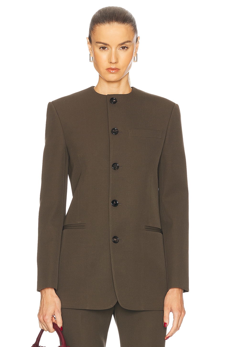 Image 1 of Bottega Veneta Collarless Blazer in Dark Olive