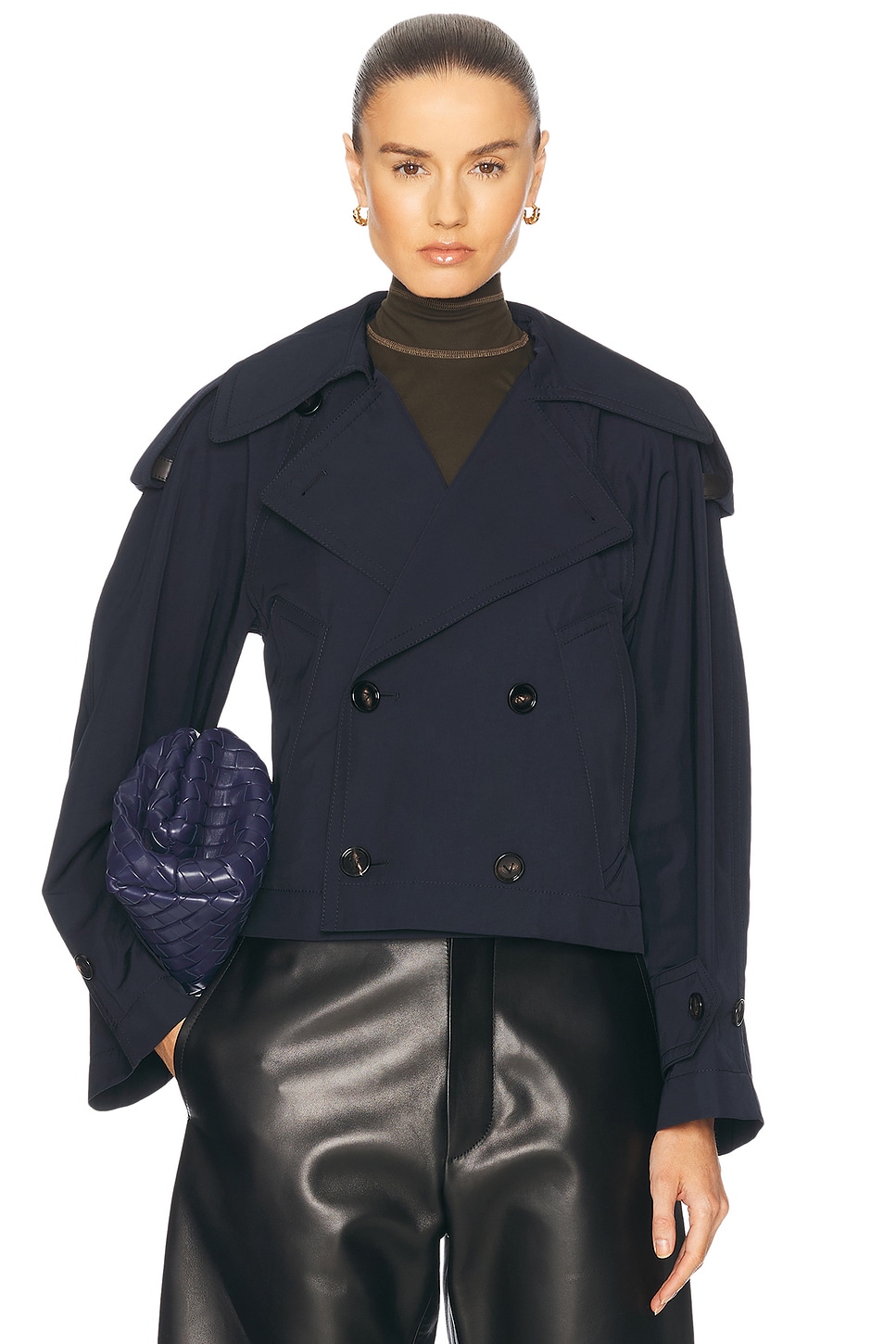 Cropped Trench Coat in Navy