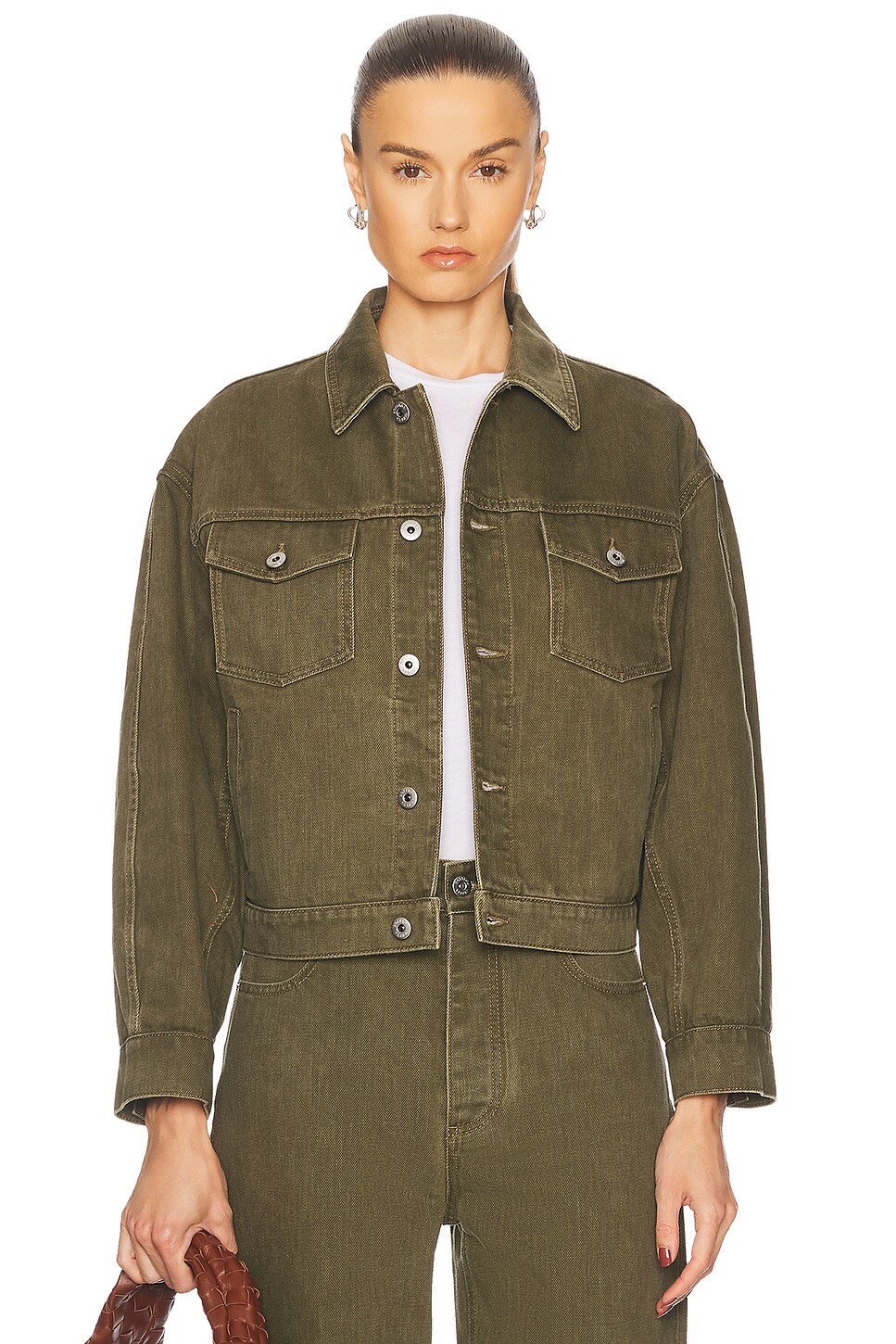 Bottega Veneta Suede-trimmed Denim Jacket In Caper Stone Washed