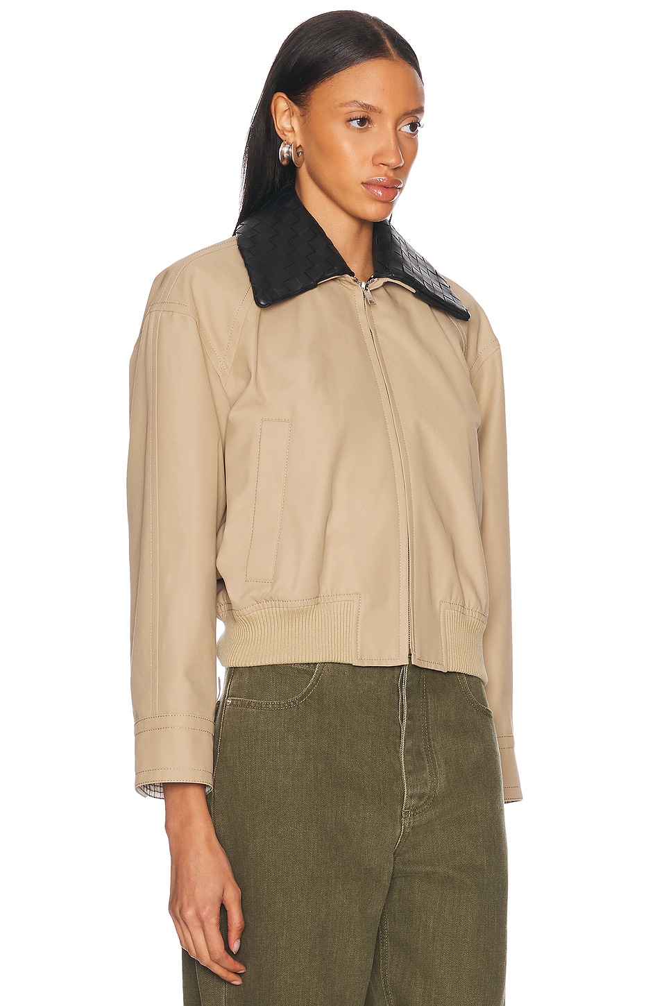 Bottega Veneta Beige Jacket With Removable Collar With Intrecciato Motif In Cotton Woman