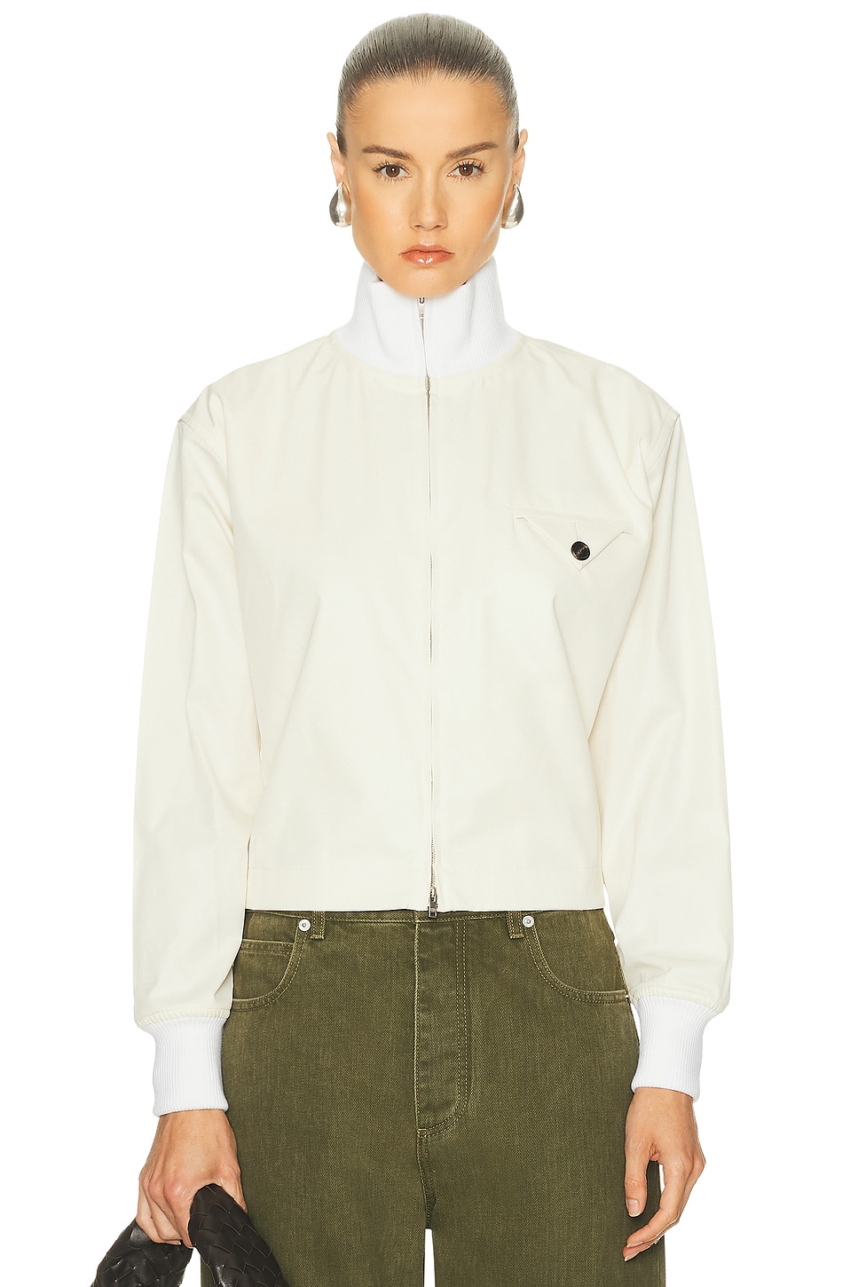 Image 1 of Bottega Veneta Twill Zipped Jacket in Frosting