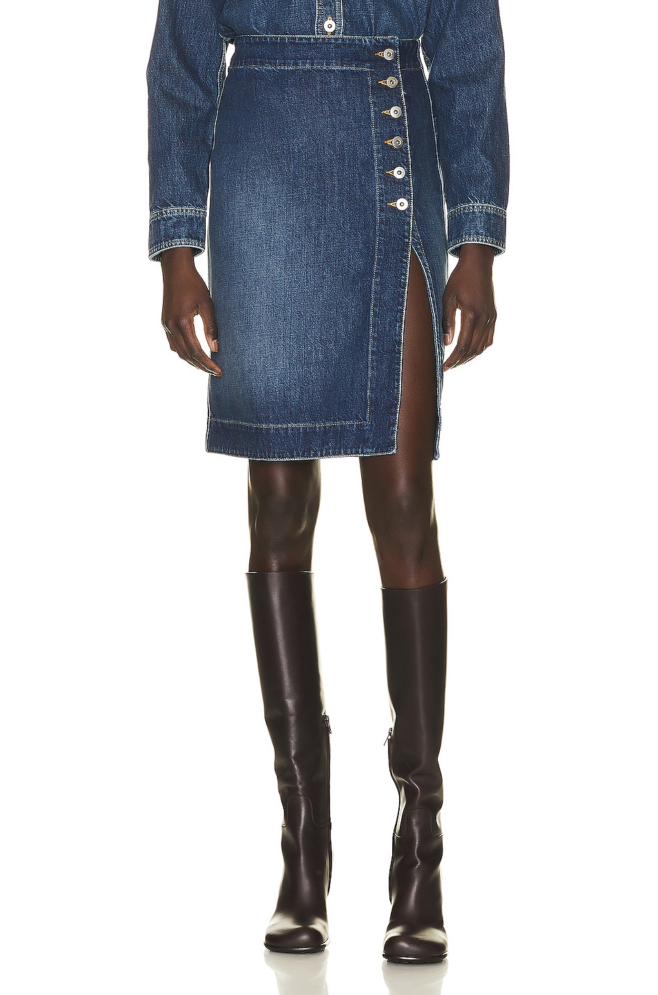 Image 1 of Bottega Veneta Denim Midi Skirt in Mid Blue