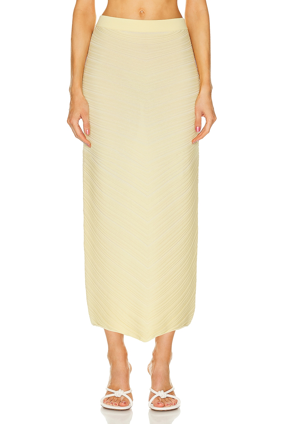 Image 1 of Bottega Veneta Cotton Moving Rib Skirt in Pineapple Chalk