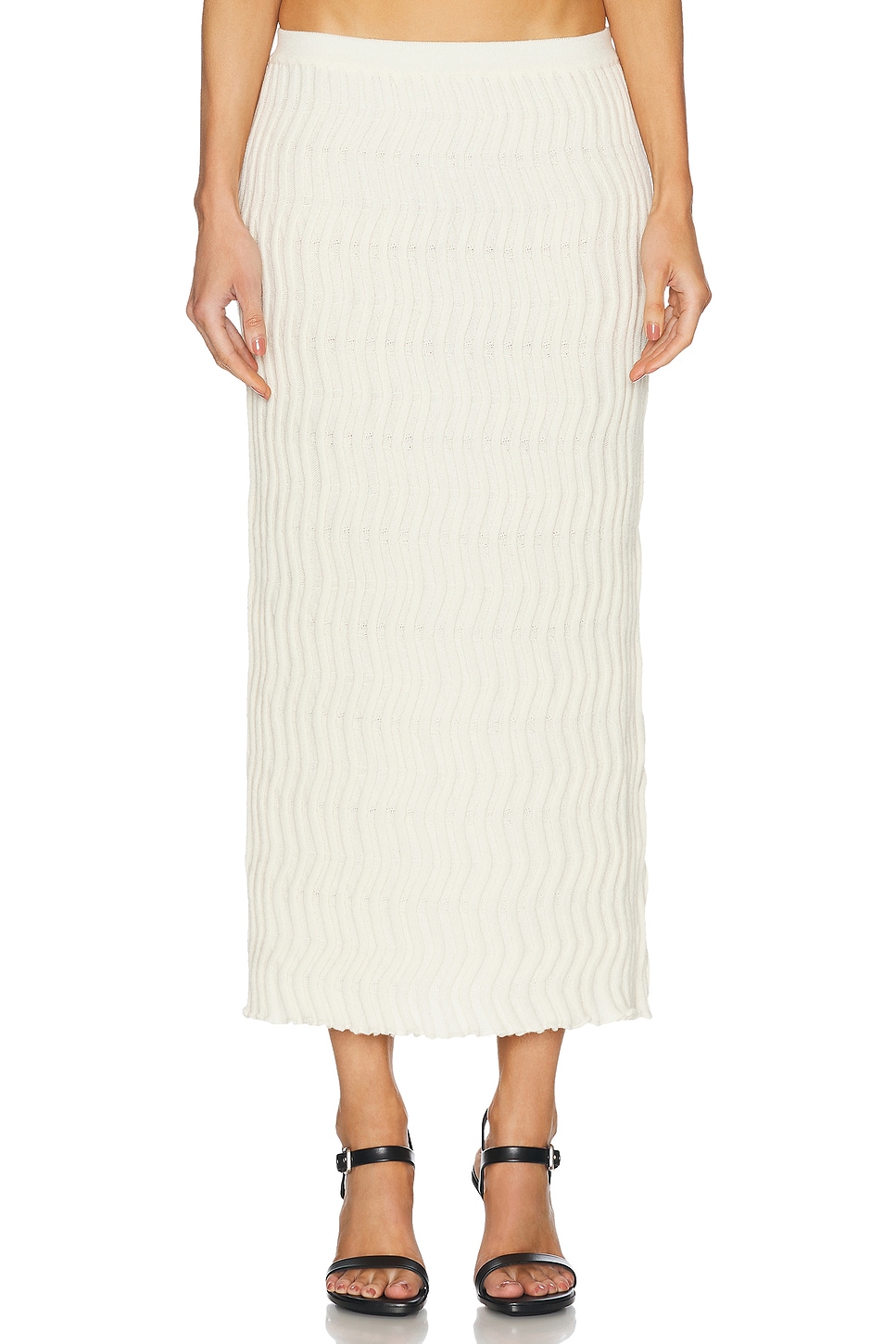 Rib Knit Midi Skirt in White