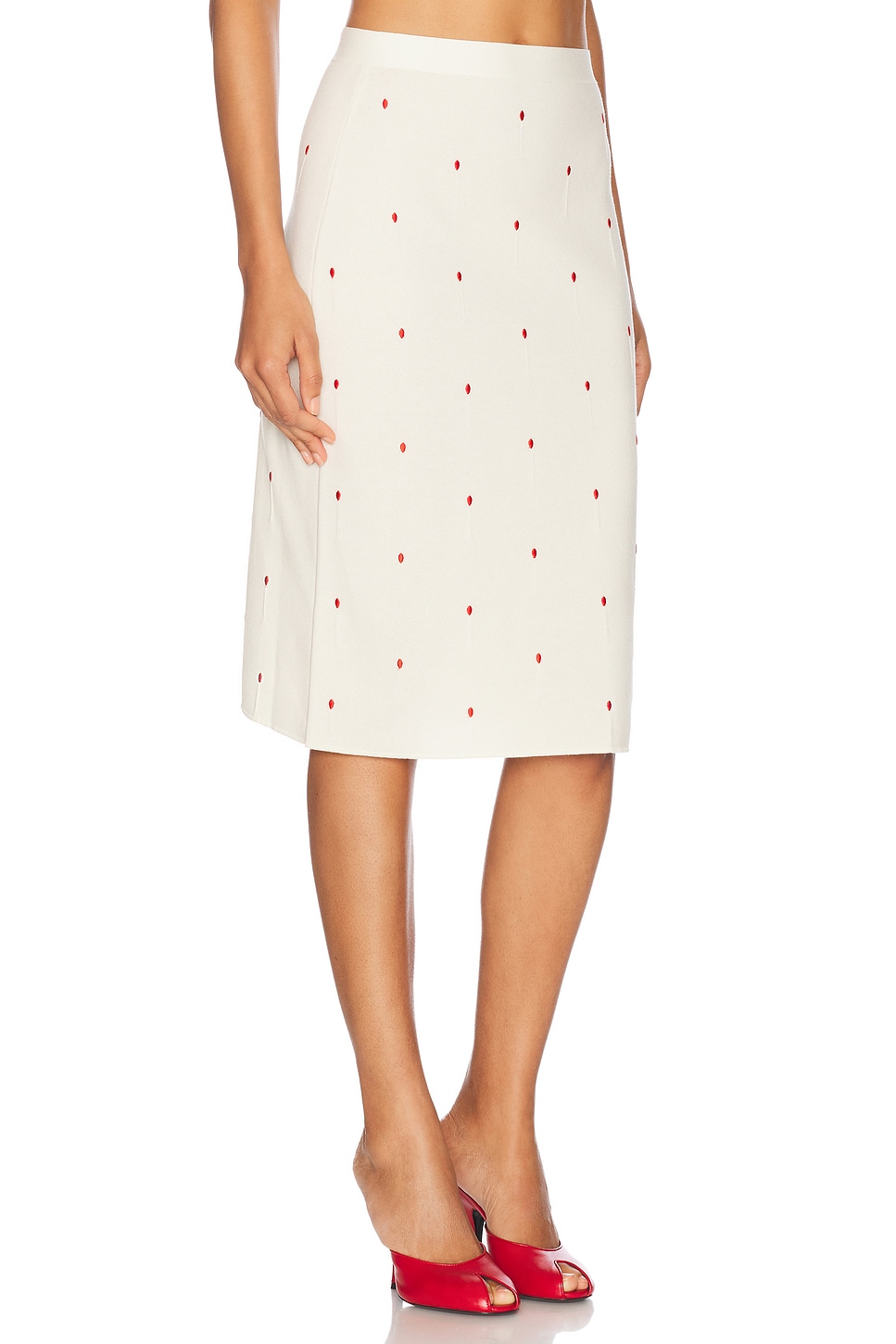 Bottega Veneta Womens Matches Embroidered Fine-knit Cotton-blend Midi Skirt Chalk-vernis In Chalk & Vernis