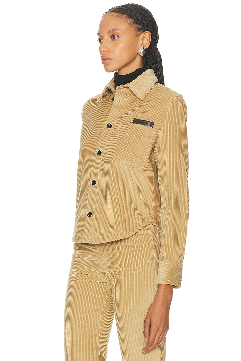 Bottega Veneta Womens Pale Oak Corduroy Curved-hem Cotton Shirt In Brown