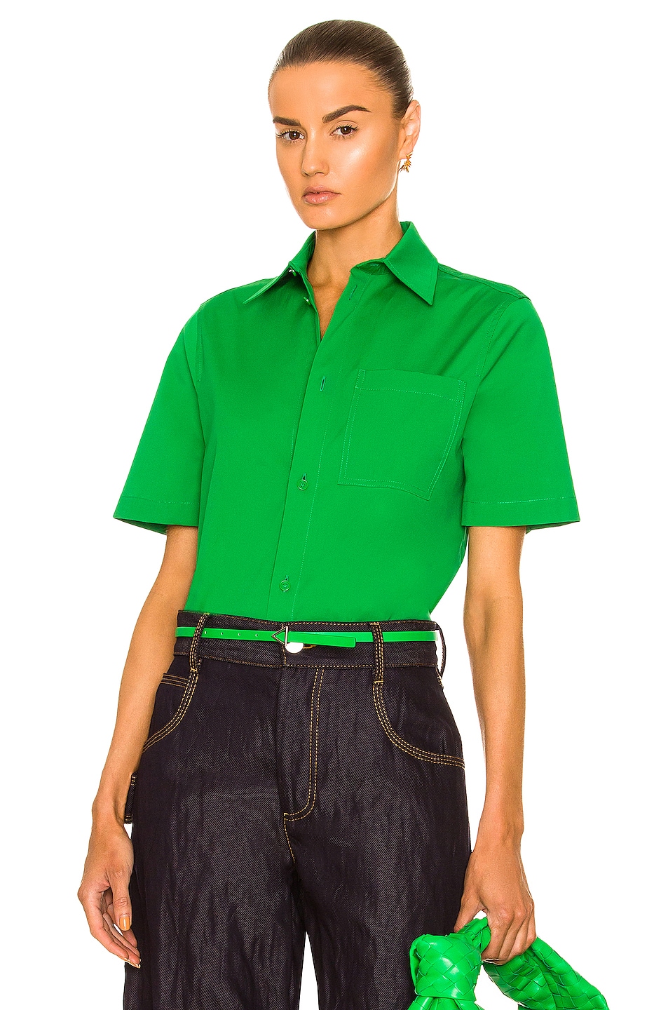 Bottega Veneta Compact Poplin Short Sleeve Shirt in Parakeet | FWRD