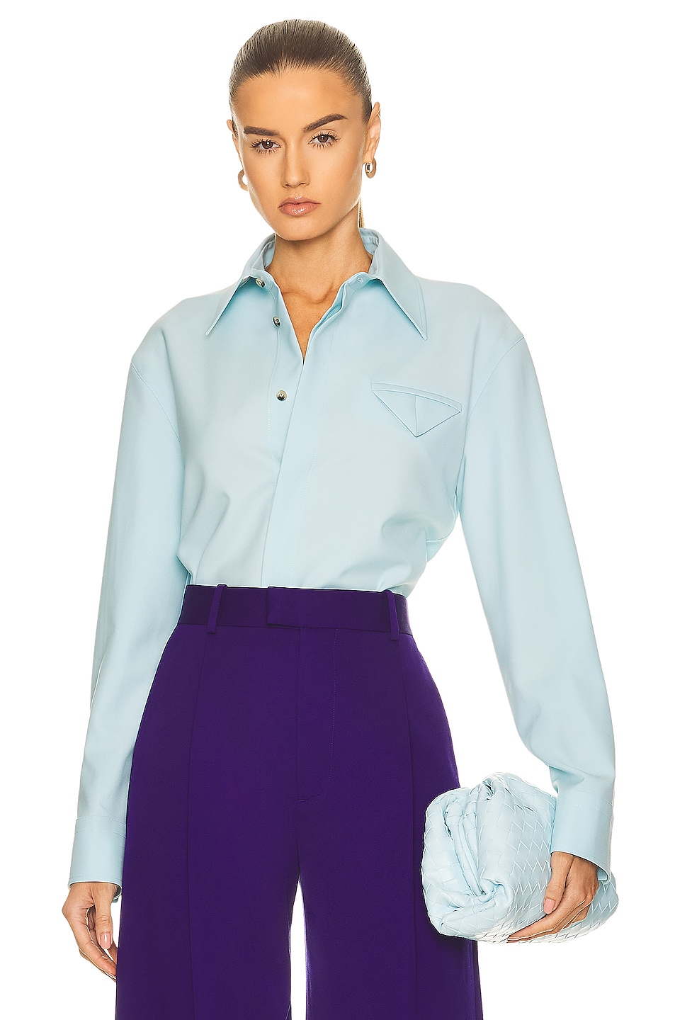 Image 1 of Bottega Veneta Long Sleeve Tailored Shirt in Pale Blue