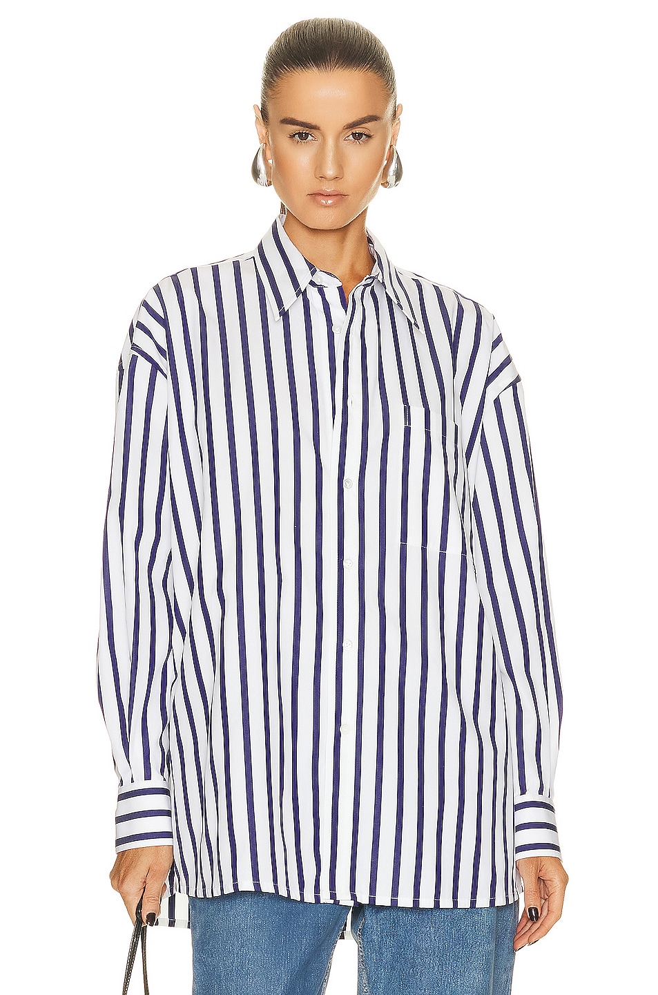 Image 1 of Bottega Veneta Stripe Shirt in White & Navy