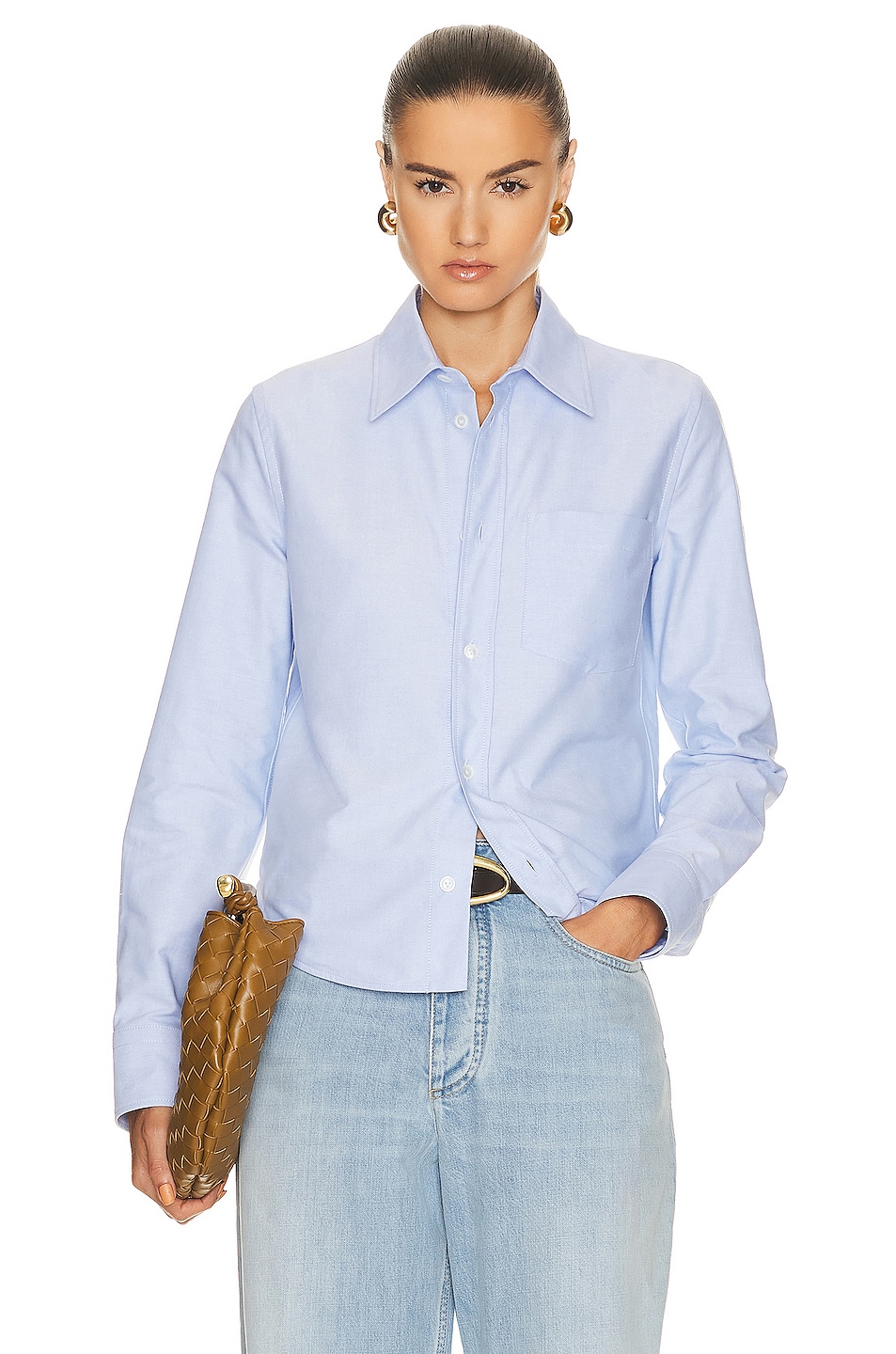 Image 1 of Bottega Veneta Oxford Shirt in Light Blue & White
