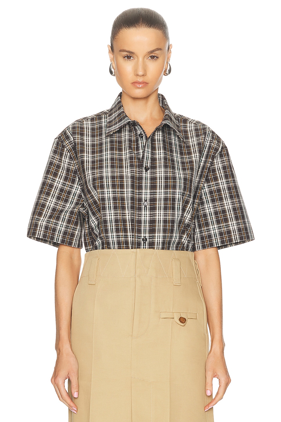 Image 1 of Bottega Veneta Short Sleeve Shirt in Fondant, Dove, & Mint