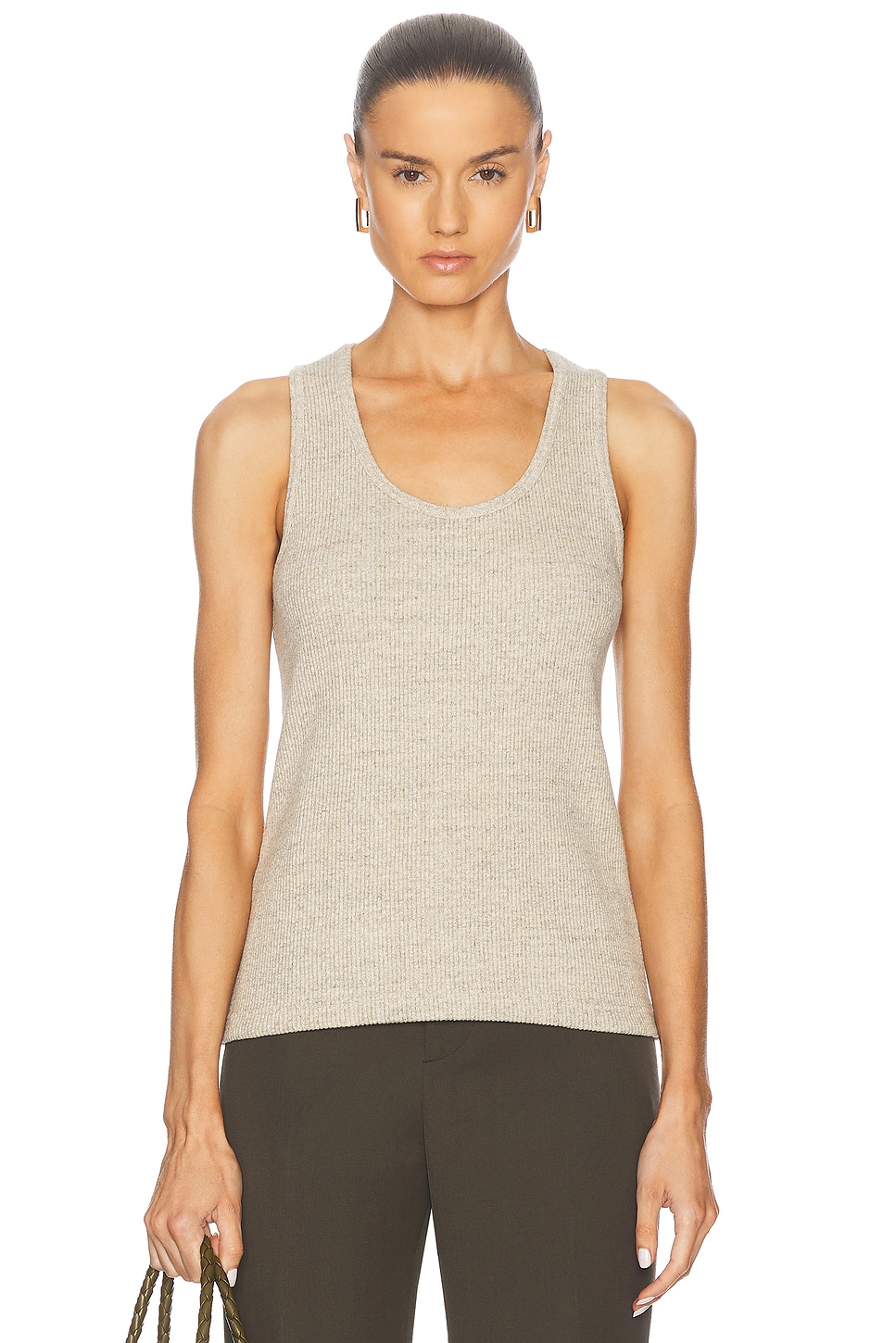 Shop Bottega Veneta Ribbed Tank Top In Light Beige Melange