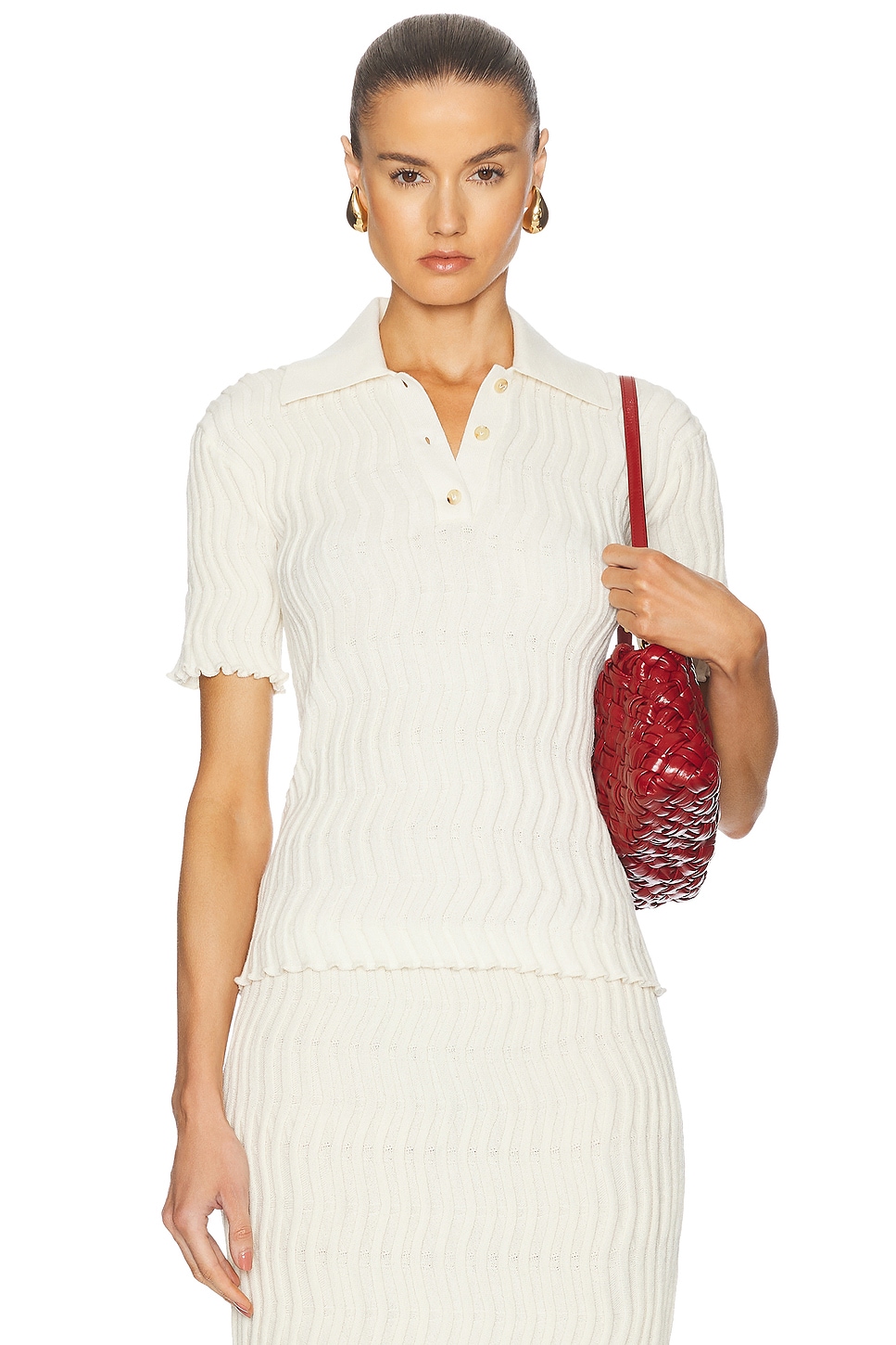 Image 1 of Bottega Veneta Rib Knit Polo Top in String