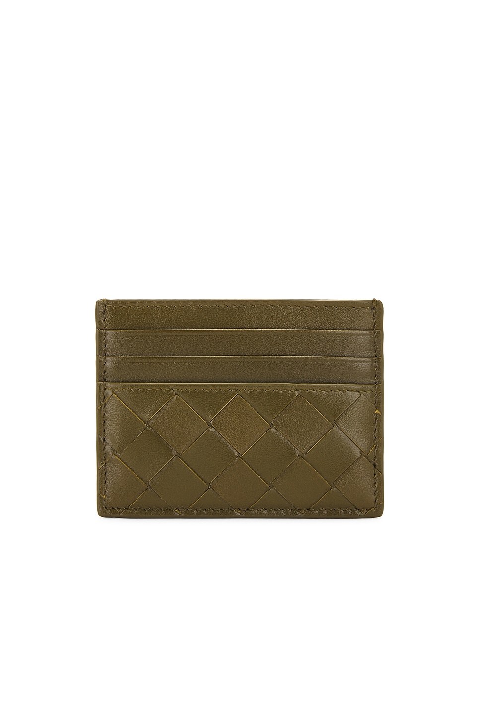 Shop Bottega Veneta Intrecciato Card Case In Olive Oil & Gold