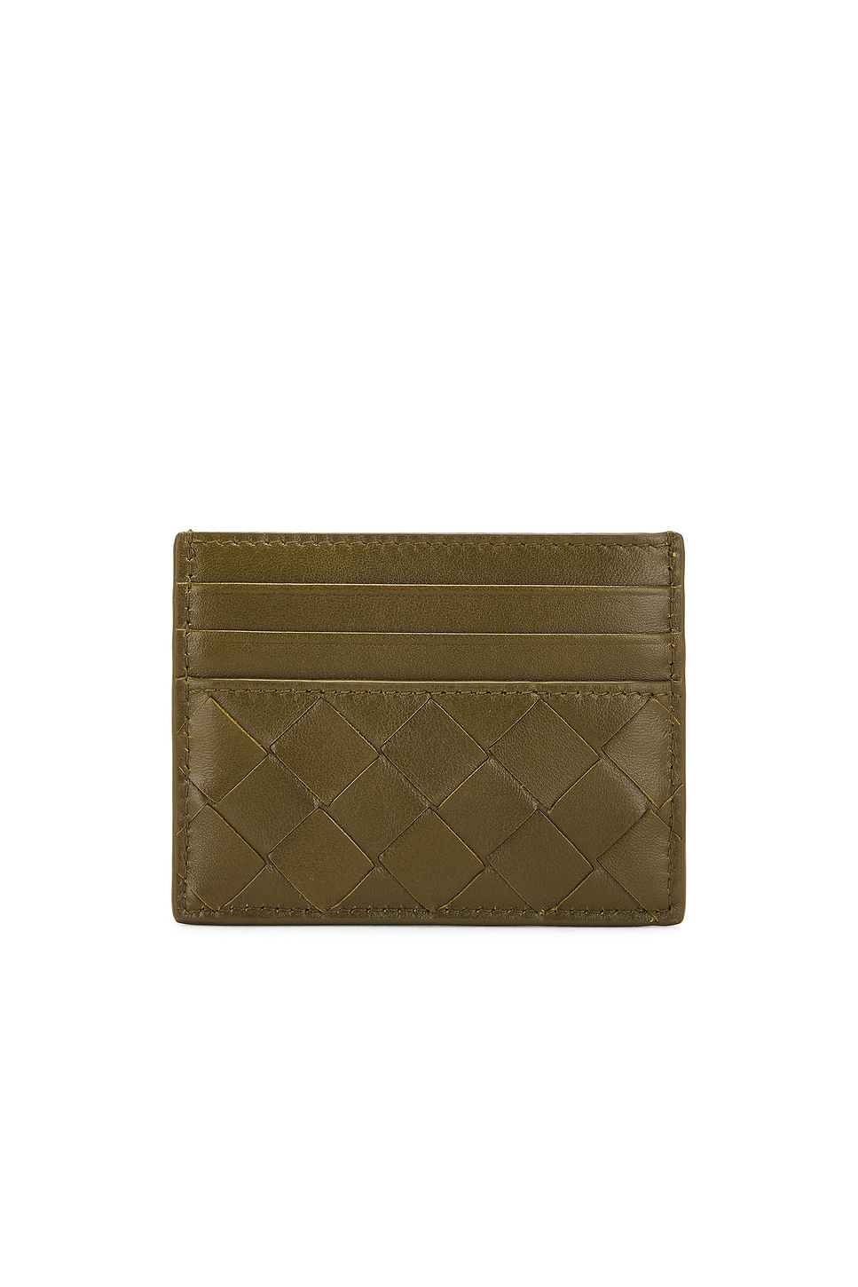 Shop Bottega Veneta Intrecciato Card Case In Olive Oil & Gold