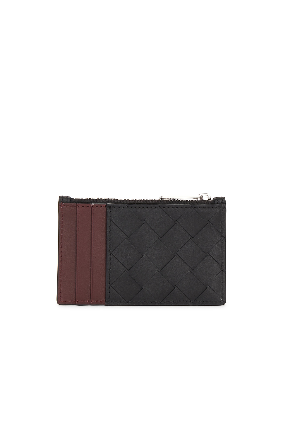Bottega Veneta Intrecciato Zipped Card Case In Black & Madder Brown