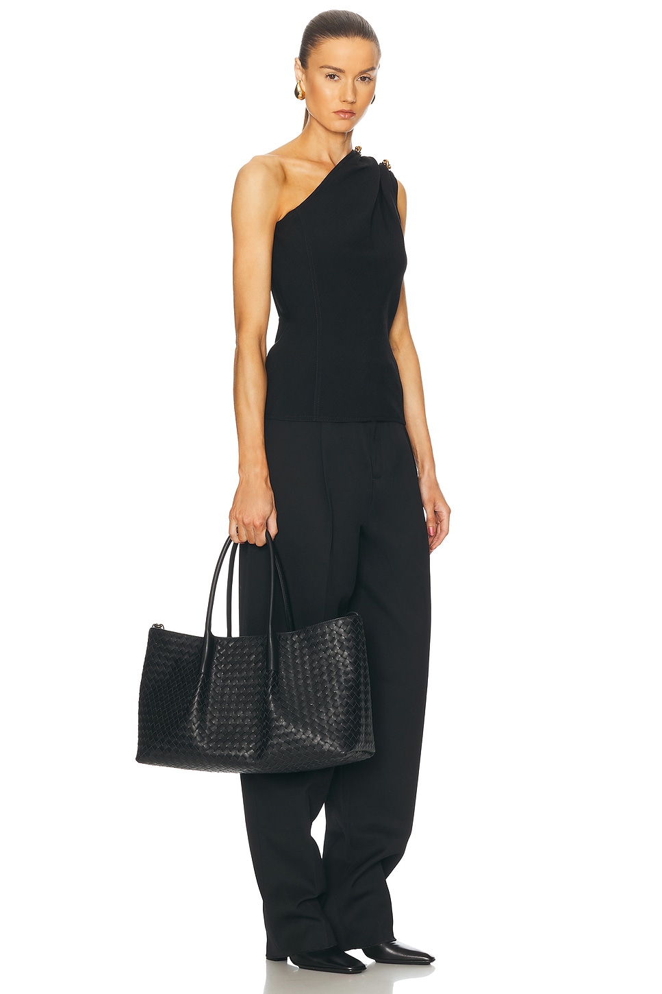 Bottega Veneta New Tote Bag In Black Fondant & Muse Brass
