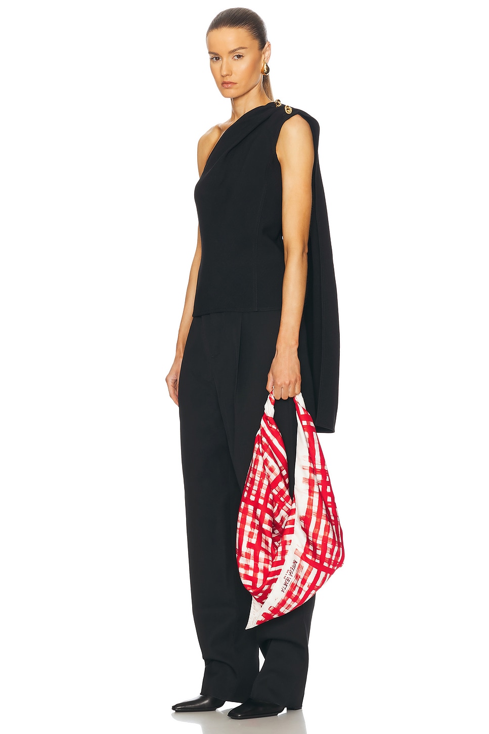 Bottega Veneta Foulard Top Handle Bag In Brushed Vichy & Muse Brass